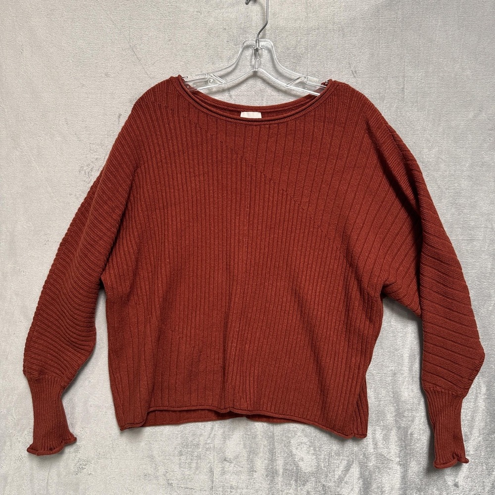 Cyrus Sweater Womens XL Orange Ribbed Knit Dolman Sleeve Boat Neck Pullover